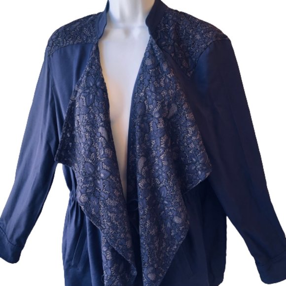 Logo By Lori Goldstein Jacket Waterfall Drawstring Cinch Lace - Picture 6 of 12